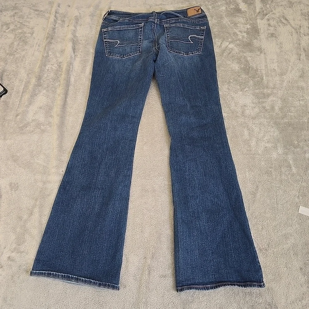American Eagle Jeans Womens 8 Blue Kick Boot Long Dark Wash Super Stretch Flare - Picture 3 of 10